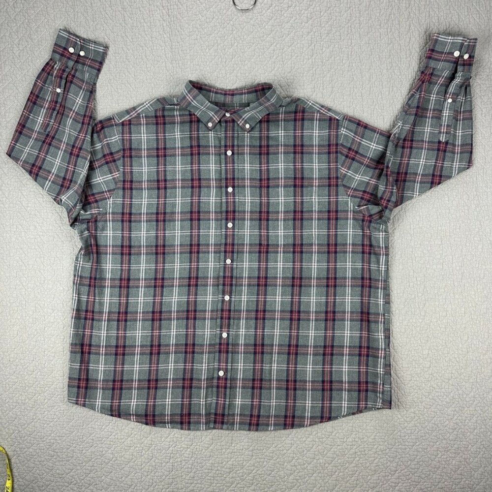 Oak Hill Plaid Button Front Shirt 100% Cotton Size 1XL Soft Excellent Co